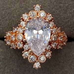 .925 Sterling Silver Rose Gold Plated Pear Ring Sz 8